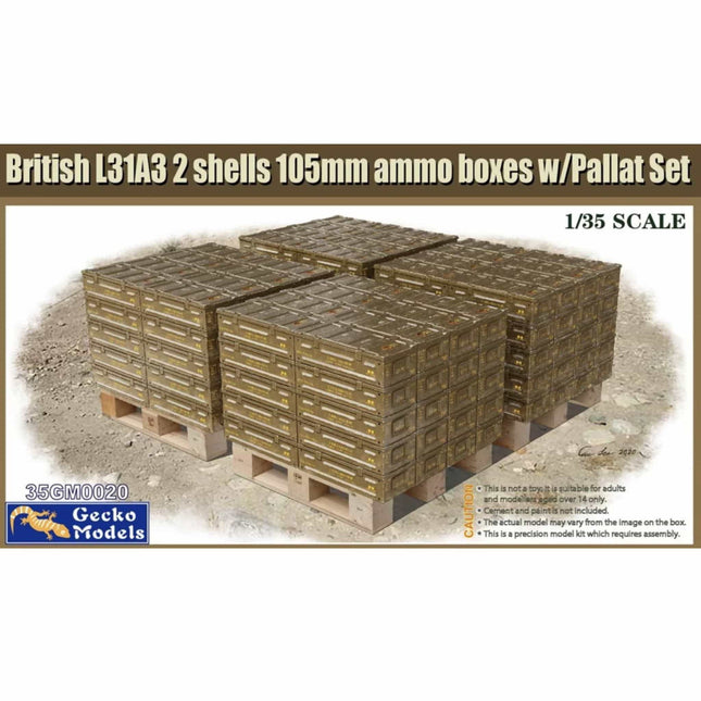 Gecko - British L31A3 2 Shells 105mm Ammon Boxes with Pallet Set 1/35 - The Scale Model Stash