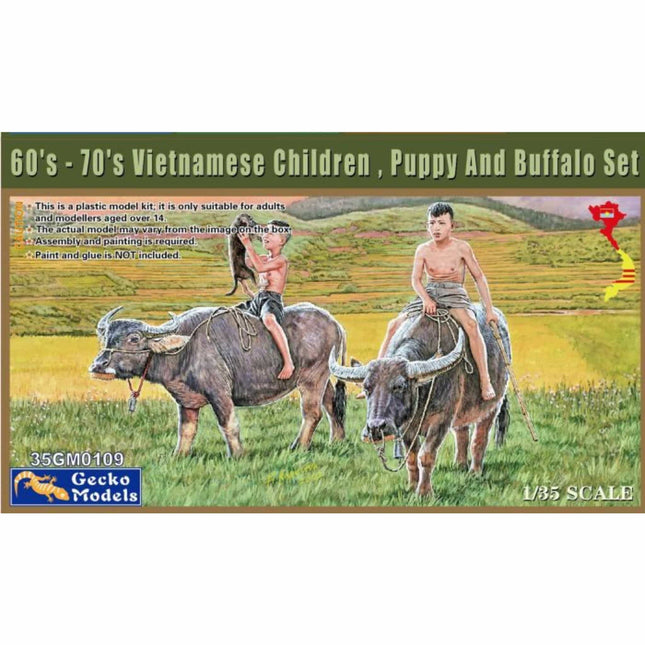 Gecko Models - 60s - 70s Vietnamese Children, Puppy and Buffalo Set 1/35 - The Scale Model Stash