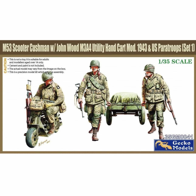 Gecko Models - WWII US Paratroops with Cushman Parascooter & John Wood M3A4 Utility Hand Cart Mod.1943 (Set 1) 1/35 - The Scale Model Stash