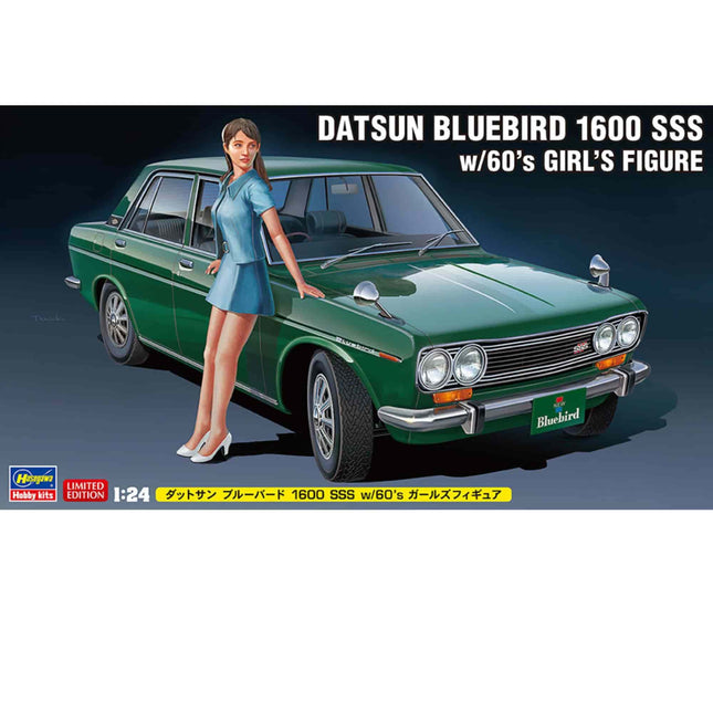 Hasegawa Datsun Bluebird 1600 SSS with 60s Girl Figurine 1/24 - The Scale Model Stash